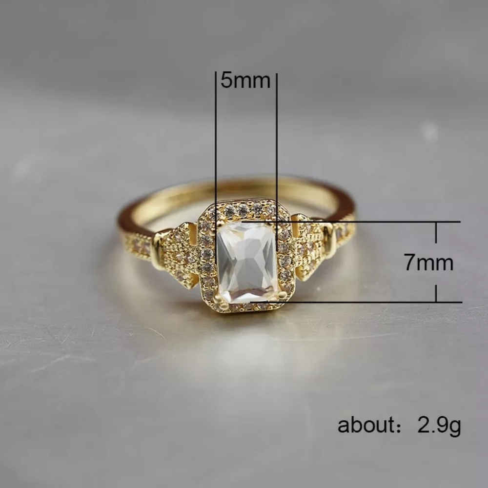 Gold Plated Shiny CZ Stone Engagement Ring - Picture 3 of 3